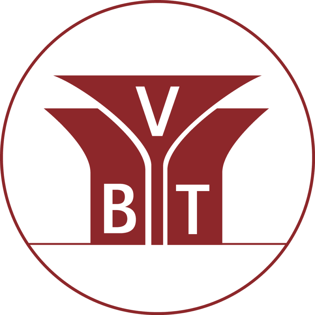 Ein kastanienbraunes, kreisförmiges Logo für das Aurora Tierkrematorium mit den Buchstaben "V", "B" und "T", die auf einer stilisierten, abstrakten Struktur angeordnet sind, die zwei verzweigten Wegen ähnelt. Aurora Tierkrematorium